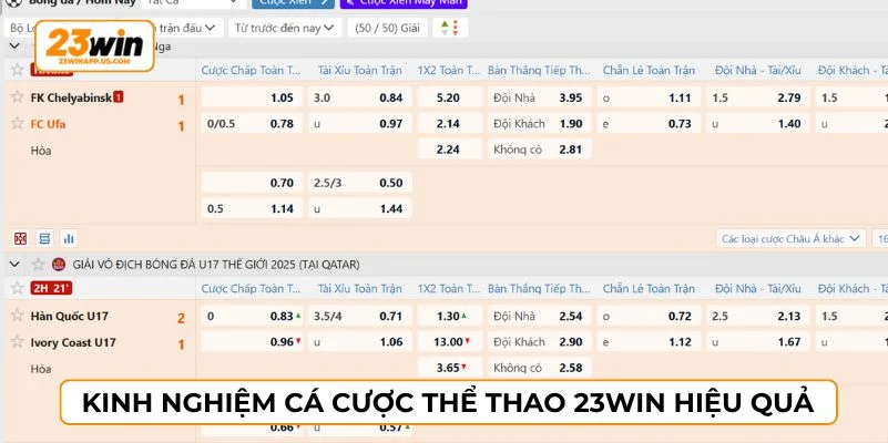 Gợi ý kinh nghiệm cá cược Thể Thao 23WIN cho người mới